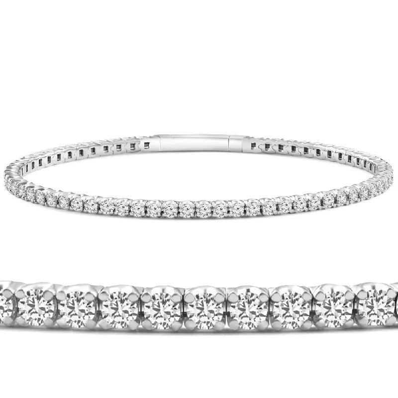 3Ct F/VS Diamond Flexible Oval Bangle Women's Bracelet 14k White Gold Lab Grown