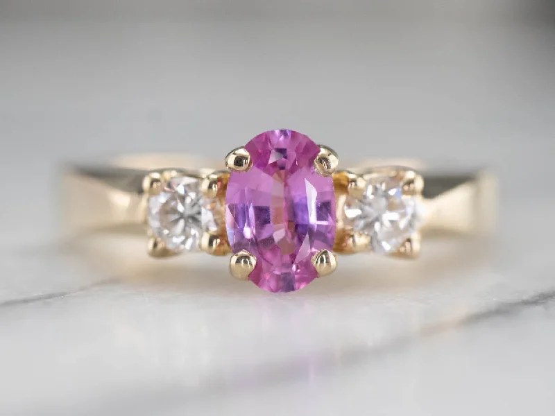 Pink Sapphire Diamond Gold Engagement Ring