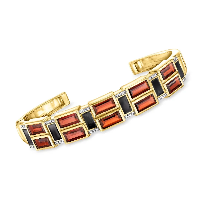 Ross-Simons Garnet and . White Topaz Cuff Bracelet With Black Enamel in 18kt Gold Over Sterling