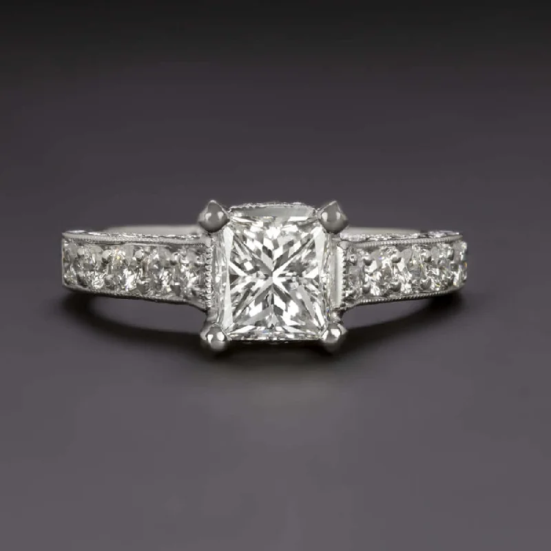 1.5ct GIA CERTIFIED G VS1 DIAMOND ENGAGEMENT RING 18k WHITE GOLD PRINCESS CUT