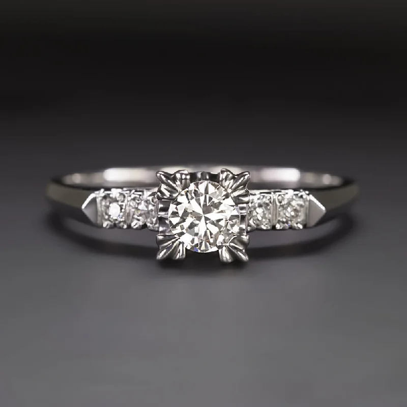 0.52ct VINTAGE DIAMOND ENGAGEMENT RING PLATINUM MID CENTURY ILLUSION CLASSIC