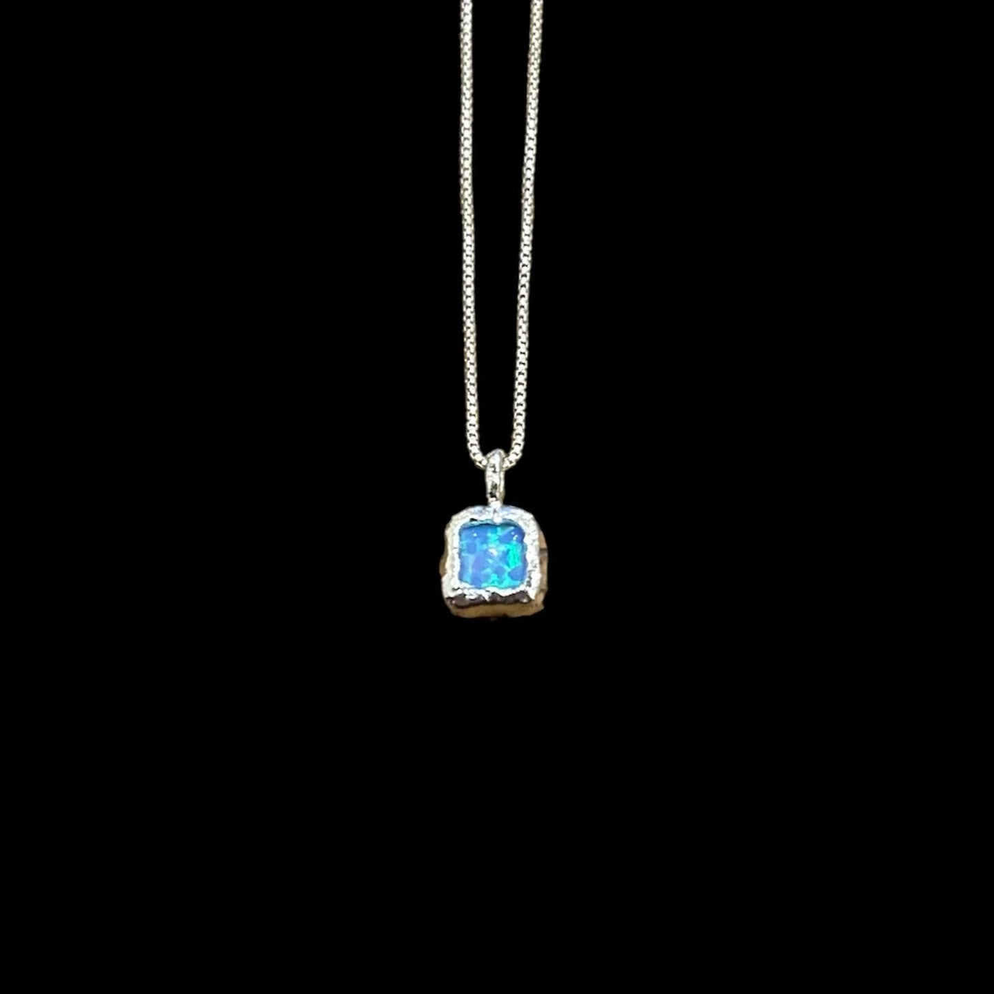 Sterling Silver Square Opalite Pendant Necklace