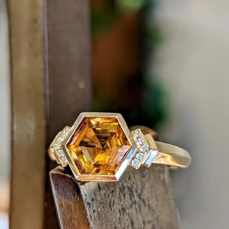 Hexagon Citrine Ring