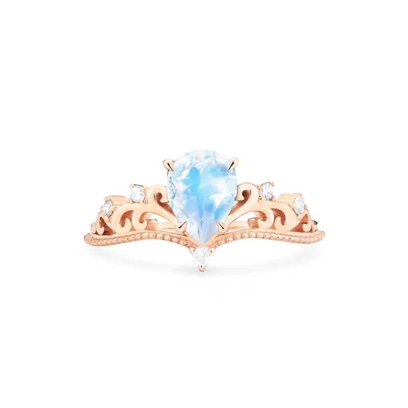 [Veronica] Vintage Crown Pear Enagement Ring in Moonstone