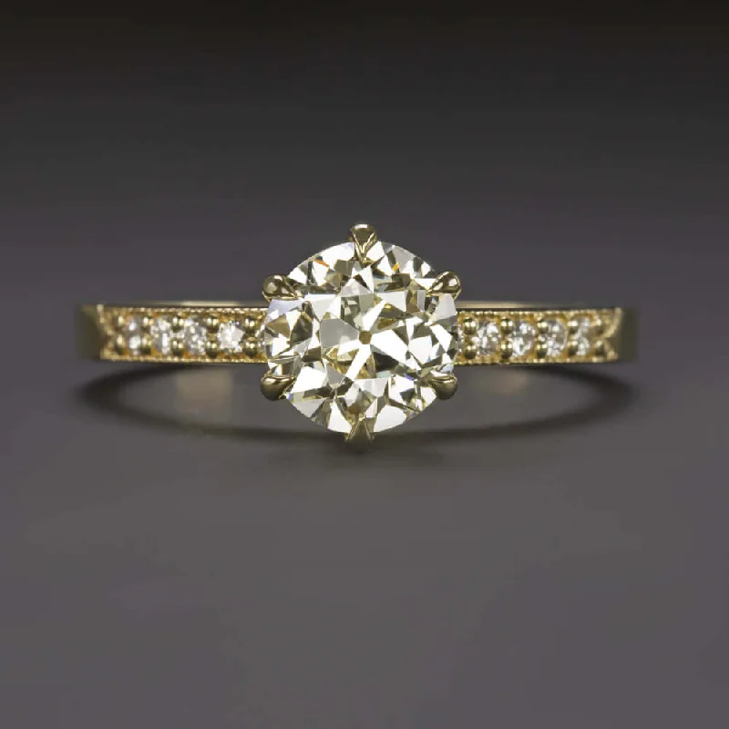 1.10ct OLD EUROPEAN CUT DIAMOND ENGAGEMENT RING 18k YELLOW GOLD VINTAGE 1 CARAT