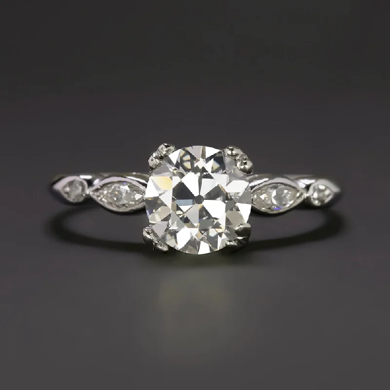 1.15ct VINTAGE DIAMOND ENGAGEMENT RING OLD EUROPEAN CUT PLATINUM MARQUISE ESTATE