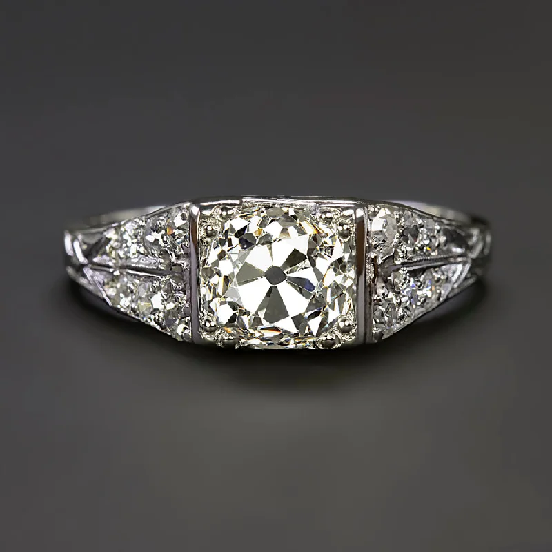 VINTAGE 1.40ct OLD MINE CUT DIAMOND ENGAGEMENT RING G-H SI1 PLATINUM ART DECO