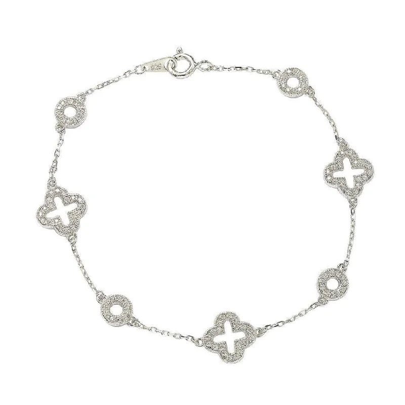 Suzy Levian Sterling Silver White Cubic Zirconia Clover and Circles Bracelet