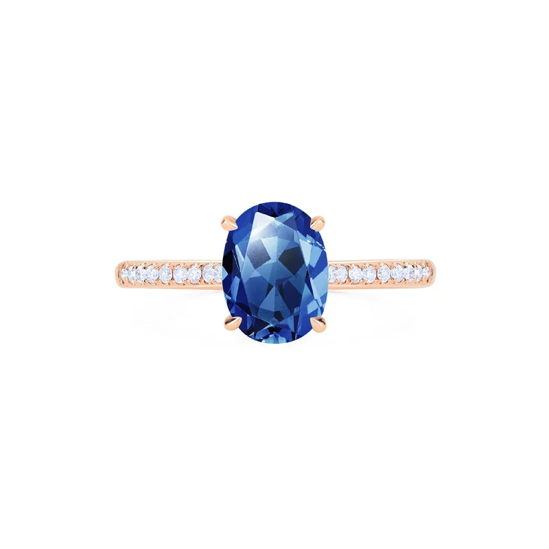 [Elaine] Modern Classic Oval Solitaire Ring in Lab Blue Sapphire