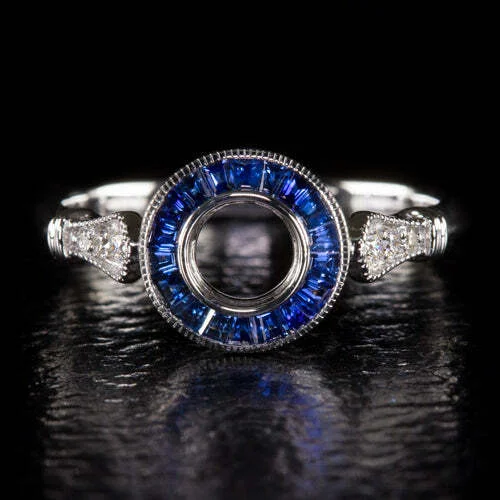 SAPPHIRE DIAMOND ENGAGEMENT RING SETTING PLATINUM 5mm SEMI MOUNT VINTAGE STYLE