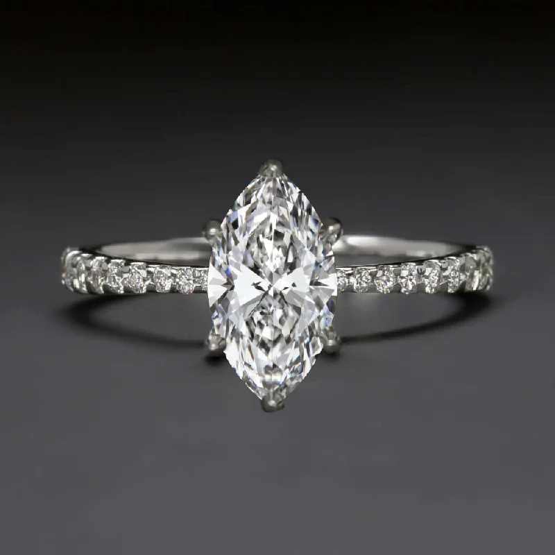 2ct MARQUISE LAB CREATED DIAMOND ENGAGEMENT RING TAPERED SHANK 14K WHITE GOLD