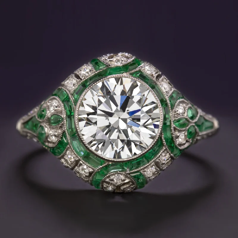 1.84ct CERTIFIED DIAMOND EMERALD ENGAGEMENT RING G-H VS1 VINTAGE STYLE PLATINUM