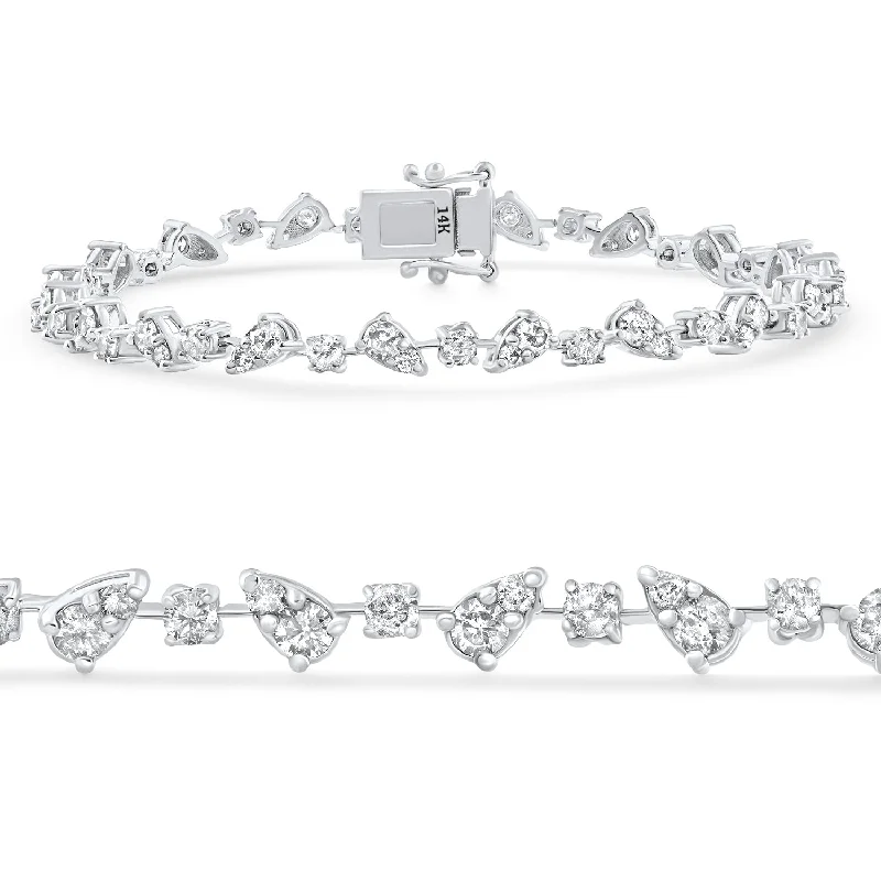 3.43Ct 14k White Gold Natural Real Diamond Pear Frame Tennis Bracelet 7" Women's