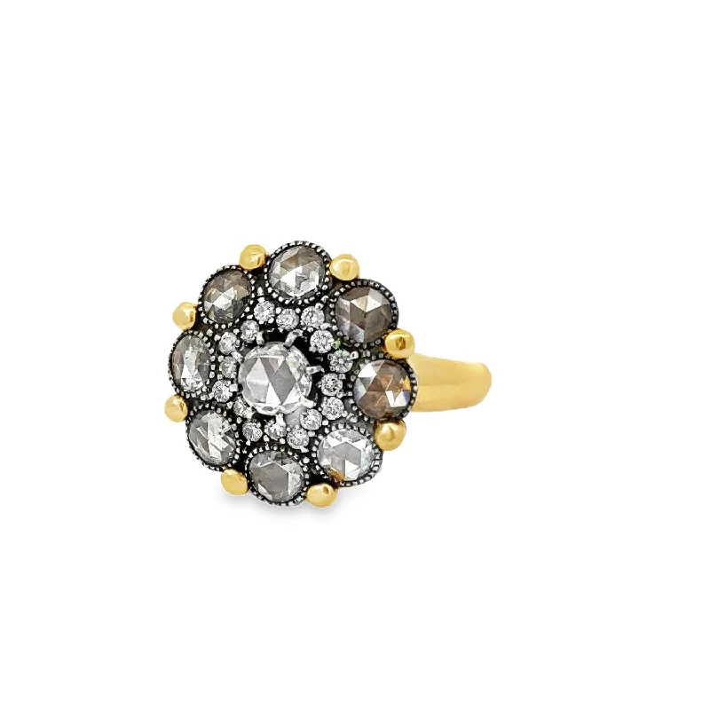 22K Gold & Silver Rose Cut Diamond Cupcake Ring