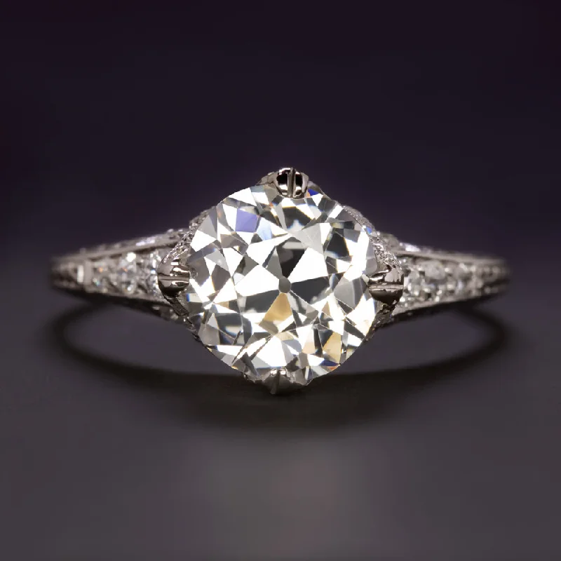 2.26ct VINTAGE DIAMOND ENGAGEMENT RING GIA CERTIFIED G SI1 OLD EURO CUT PLATINUM