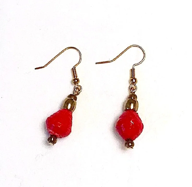 Hot Red Paper Bead Single Drop Paper Earrings