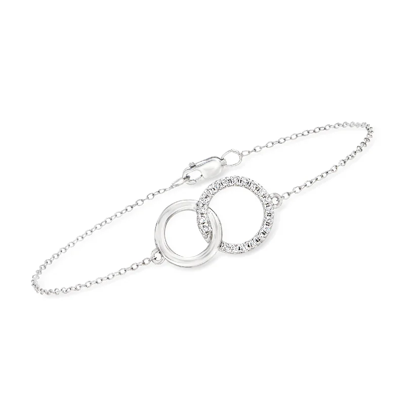 Ross-Simons Pave Diamond Double-Hoop Bracelet in Sterling Silver