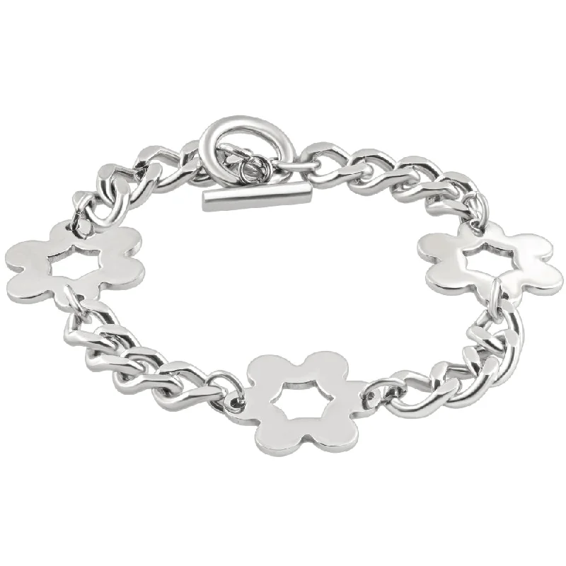 Men's Steel Single Tone Flower 7.5mm Link Toggle Clasp 8" Bracelet