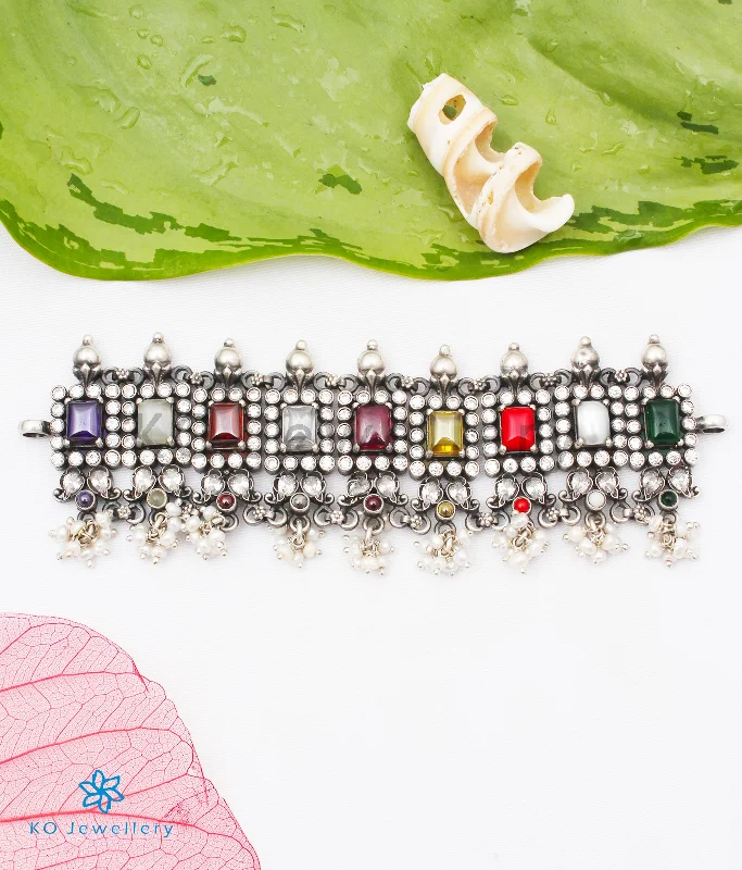 The Khyati Silver Navratna Choker Necklace