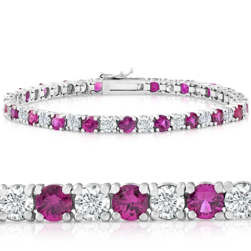 9 1/2 ct Genuine Ruby & Diamond Tennis Bracelet 14K White Gold