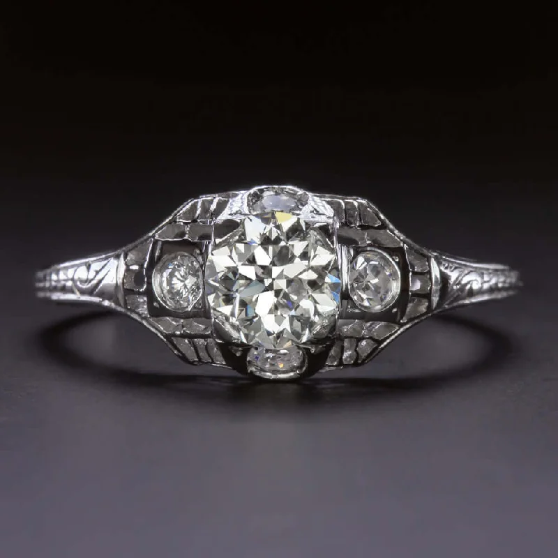 0.70ct OLD EUROPEAN CUT DIAMOND PLATINUM ENGAGEMENT RING VINTAGE FILIGREE ESTATE