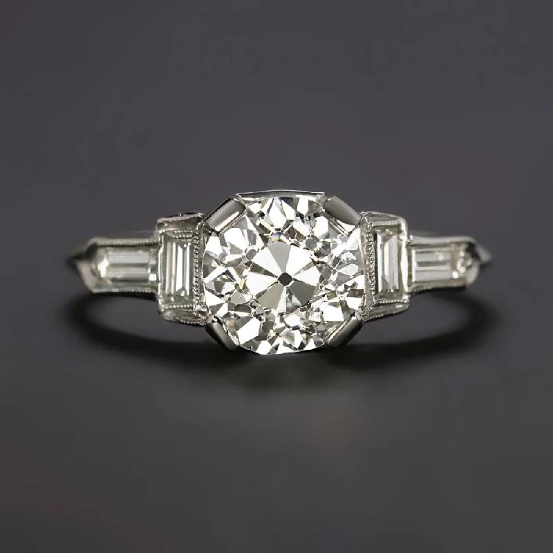 1.5 CARAT VINTAGE DIAMOND ENGAGEMENT RING OLD EUROPEAN CUT PLATINUM ART DECO