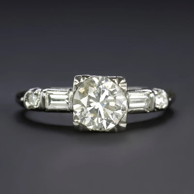 1.15ct VINTAGE DIAMOND ENGAGEMENT RING PLATINUM ROUND CUT NATURAL MID CENTURY