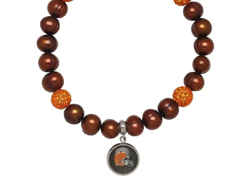 Cleveland Browns Stretch Pearl & Crystal Bracelet