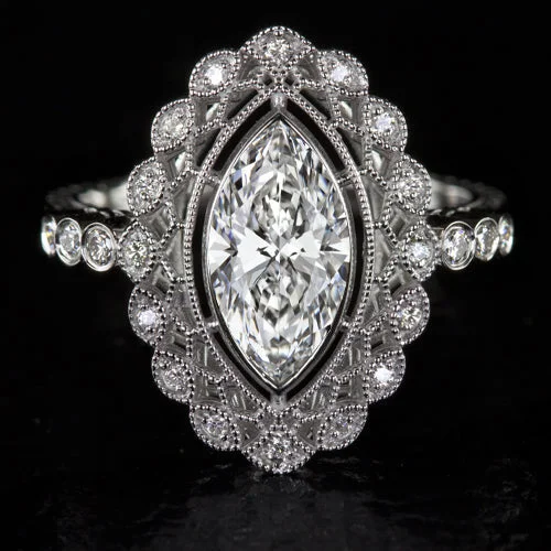 2ct VINTAGE STYLE ENGAGEMENT RING LAB CREATED DIAMOND FILIGREE HALO MARQUISE CUT