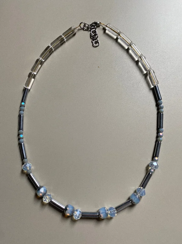 FRT01 - Hematite, Glass and Crystal 18" necklace