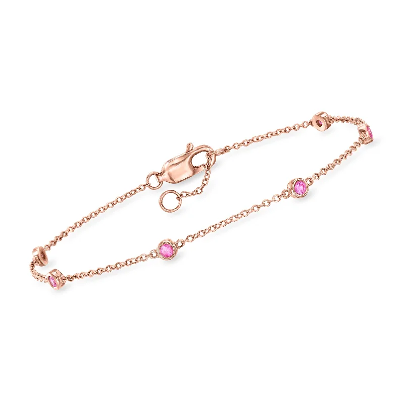 RS Pure by Ross-Simons Pink Sapphire Station Bracelet in 14kt Rose Gold