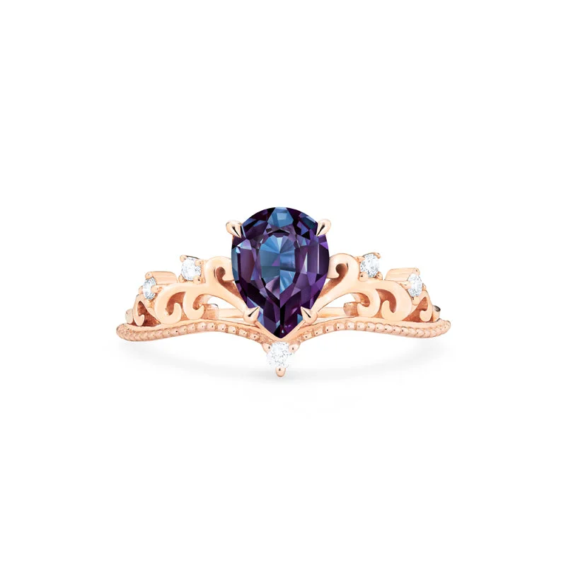 [Veronica] Vintage Crown Pear Cut Ring in Lab Alexandrite