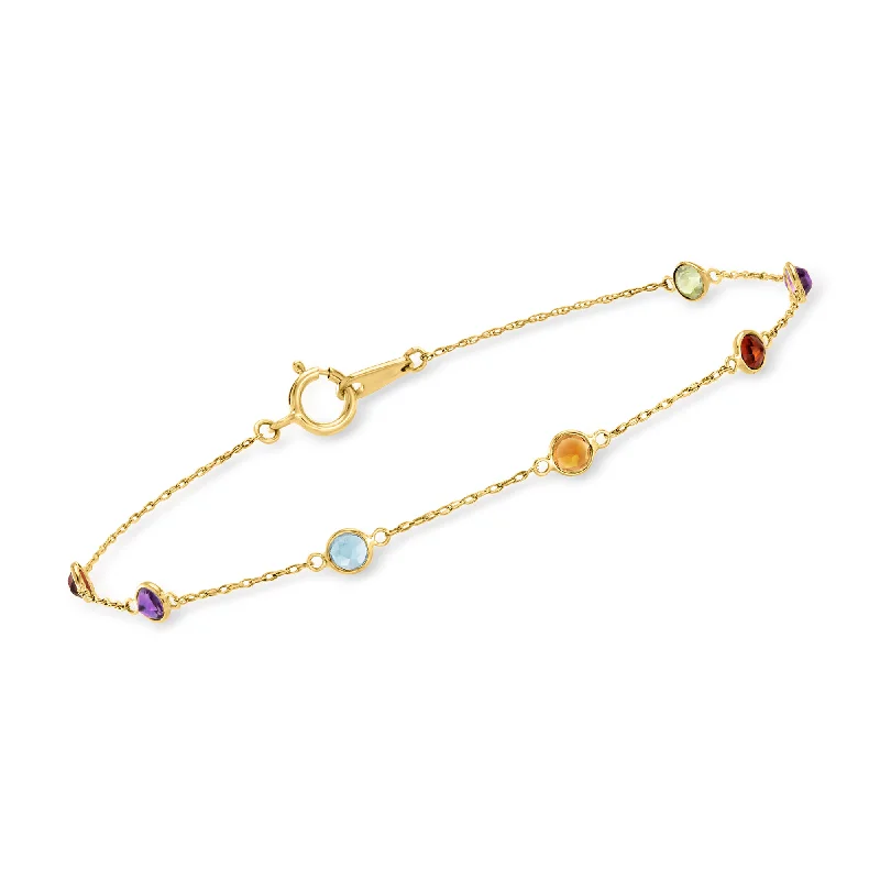 Ross-Simons Multi-Gemstone Station Bracelet in 14kt Yellow Gold