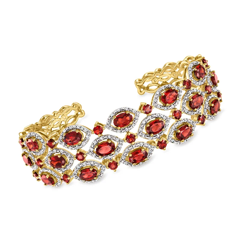 Ross-Simons Garnet and . White Zircon Cuff Bracelet in 18kt Gold Over Sterling