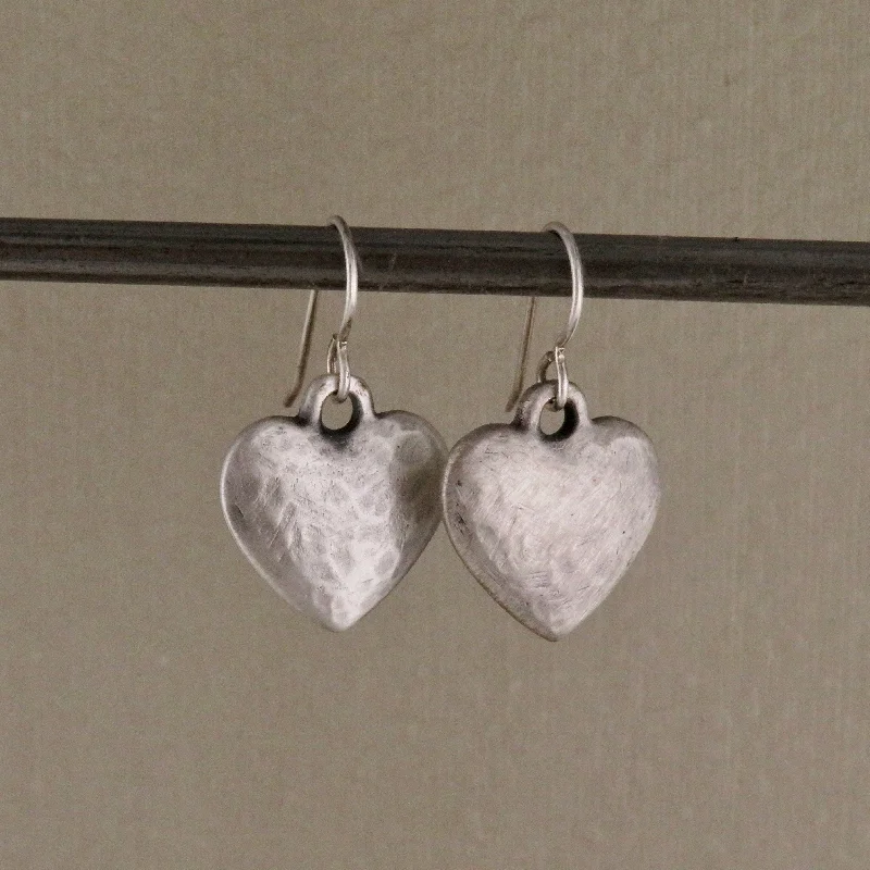 Hammered Silver Hearts Earrings