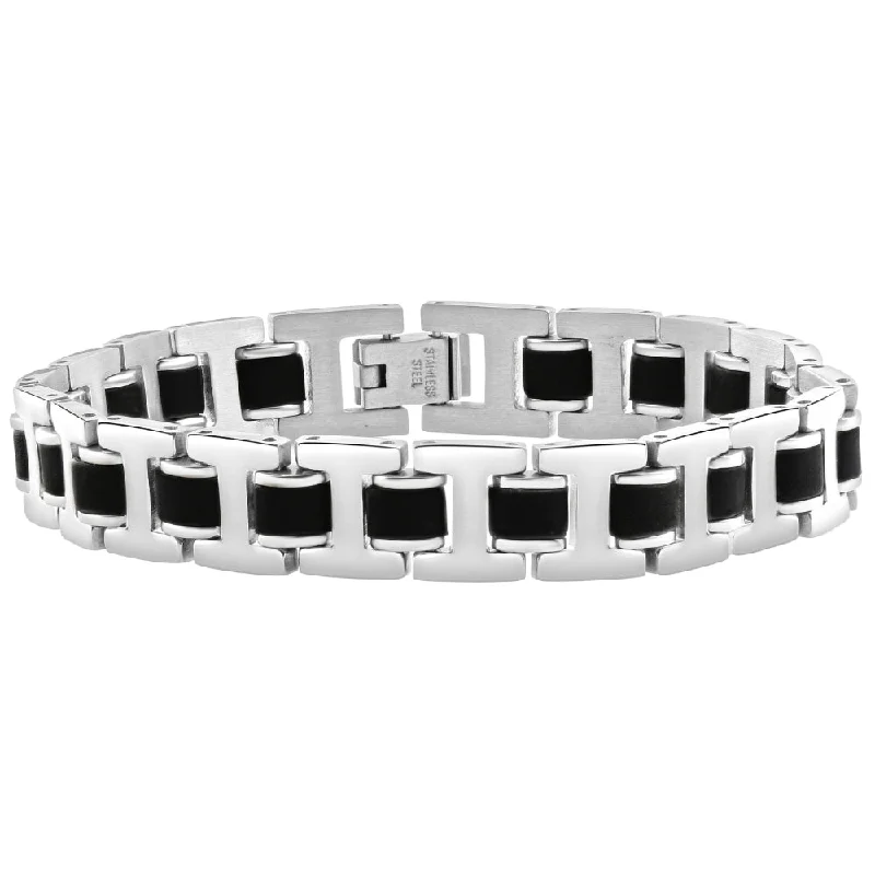 Men's Steel Brushed Black Two Tone 11mm Link Flexible 8 " Bracelet