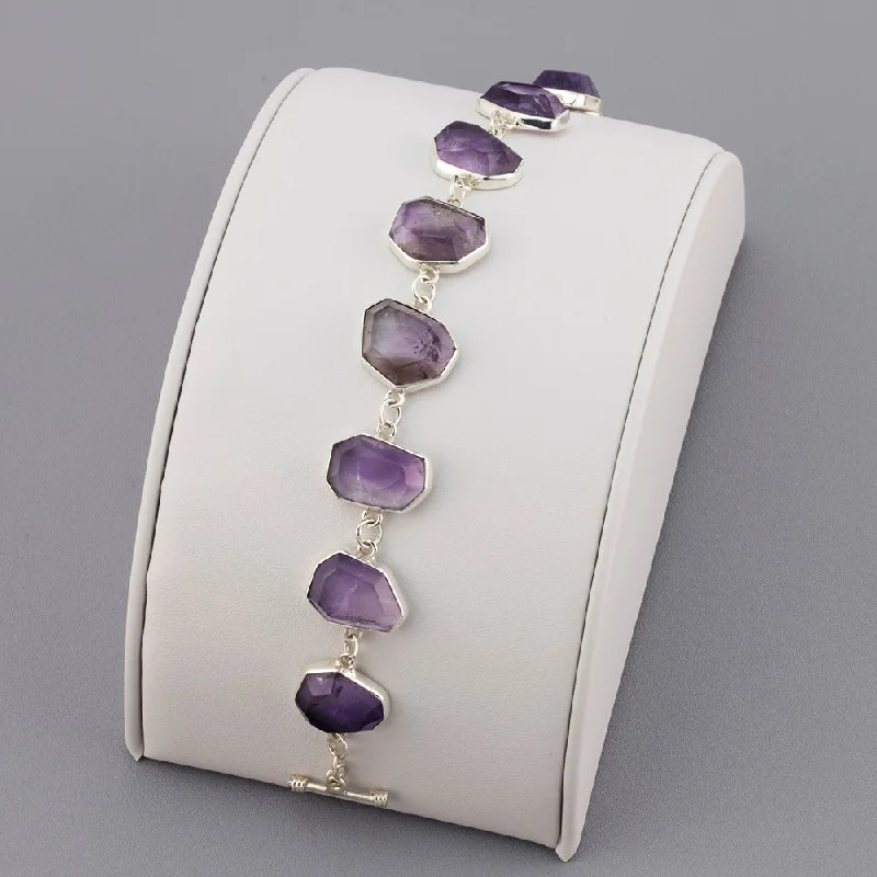 Genuine Amethyst Silver Bracelet