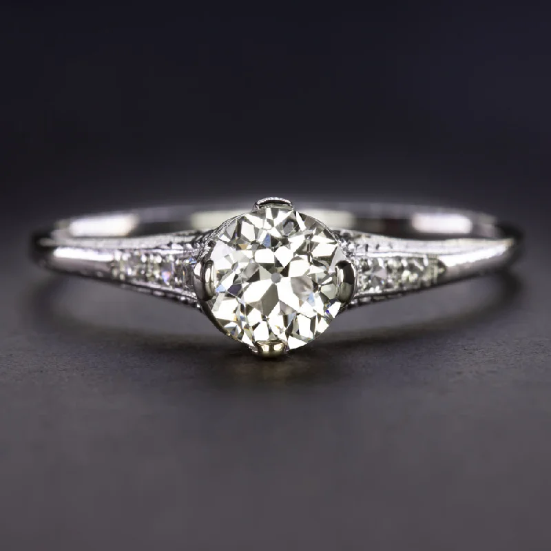 VINTAGE DIAMOND ENGAGEMENT RING 0.89ct G VS1 OLD EUROPEAN CUT PLATINUM FILIGREE