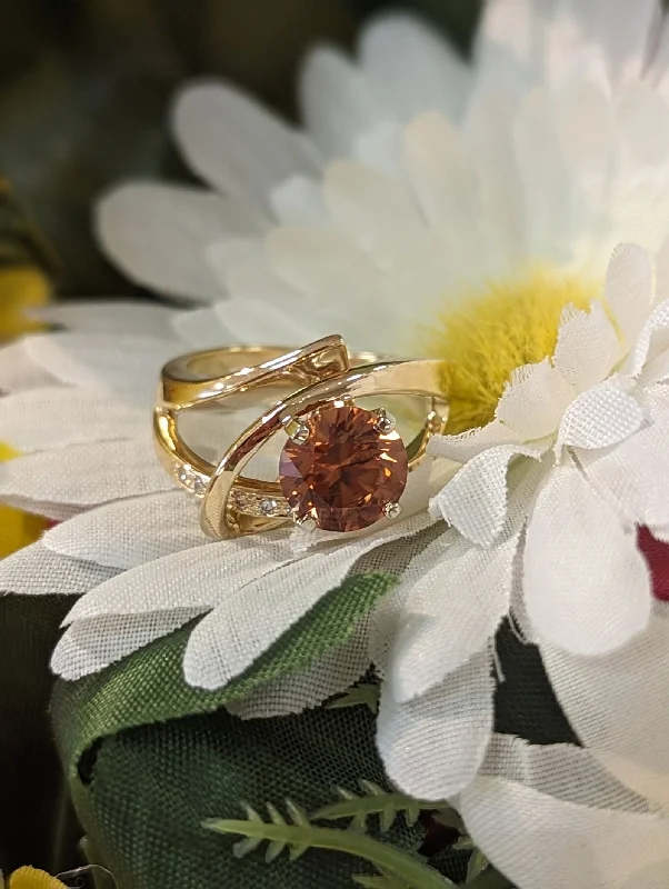 Orange Zircon and Diamond Ring