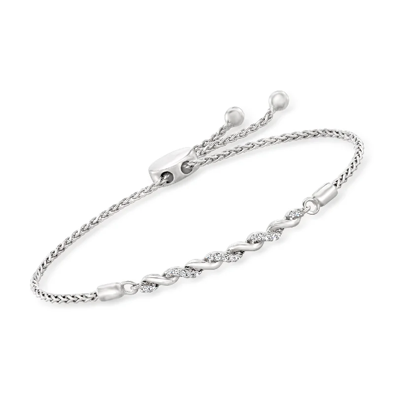 RS Pure by Ross-Simons Sterling Silver Twist Bolo Bracelet With Diamond Accents