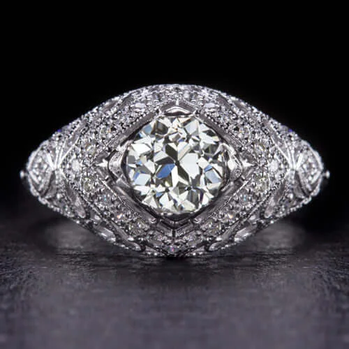 1.17c CERTIFIED G VVS2 OLD TRANS CUT DIAMOND ENGAGEMENT RING VINTAGE STYLE DOMED