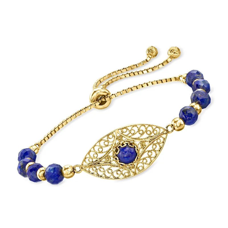 Ross-Simons Lapis Evil Eye Bolo Bracelet in 18kt Gold Over Sterling