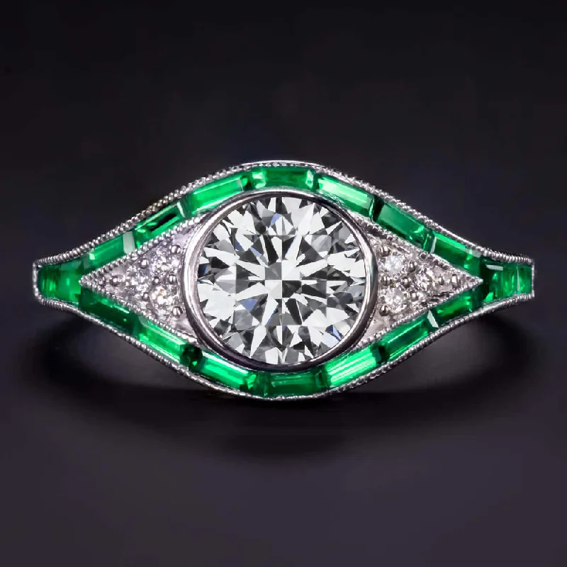 1.20ct LAB CREATED DIAMOND EMERALD ENGAGEMENT RING VINTAGE STYLE 14k WHITE GOLD