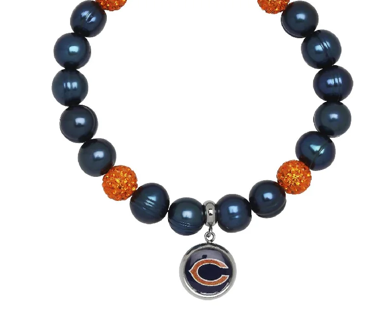 Chicago Bears Stretch Pearl & Crystal Bracelet In Blue