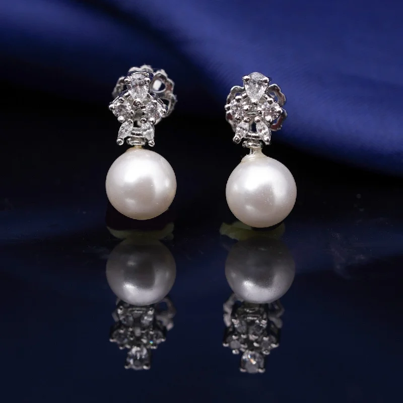 92.5 Silver Charming Earrings - Zircon Stone & Pearl Elegant Design