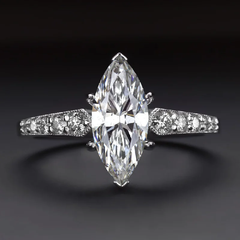 2.5 CARAT MARQUISE SHAPE CERTIFIED DIAMOND ENGAGEMENT RING VINTAGE STYLE 14k