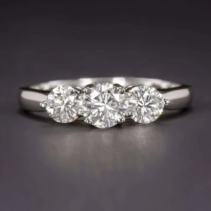 EXCELLENT CUT E-F SI2 DIAMOND ENGAGEMENT RING 3 STONE 18k WHITE GOLD ROUND 1ct