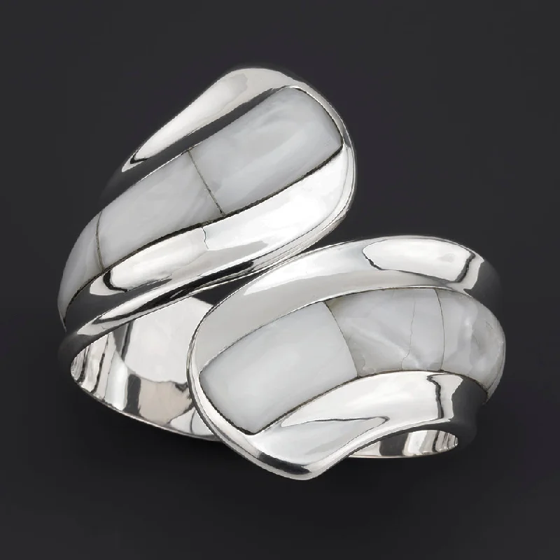 Chunky Mexican Silver and White Shell Clamper Bracelet