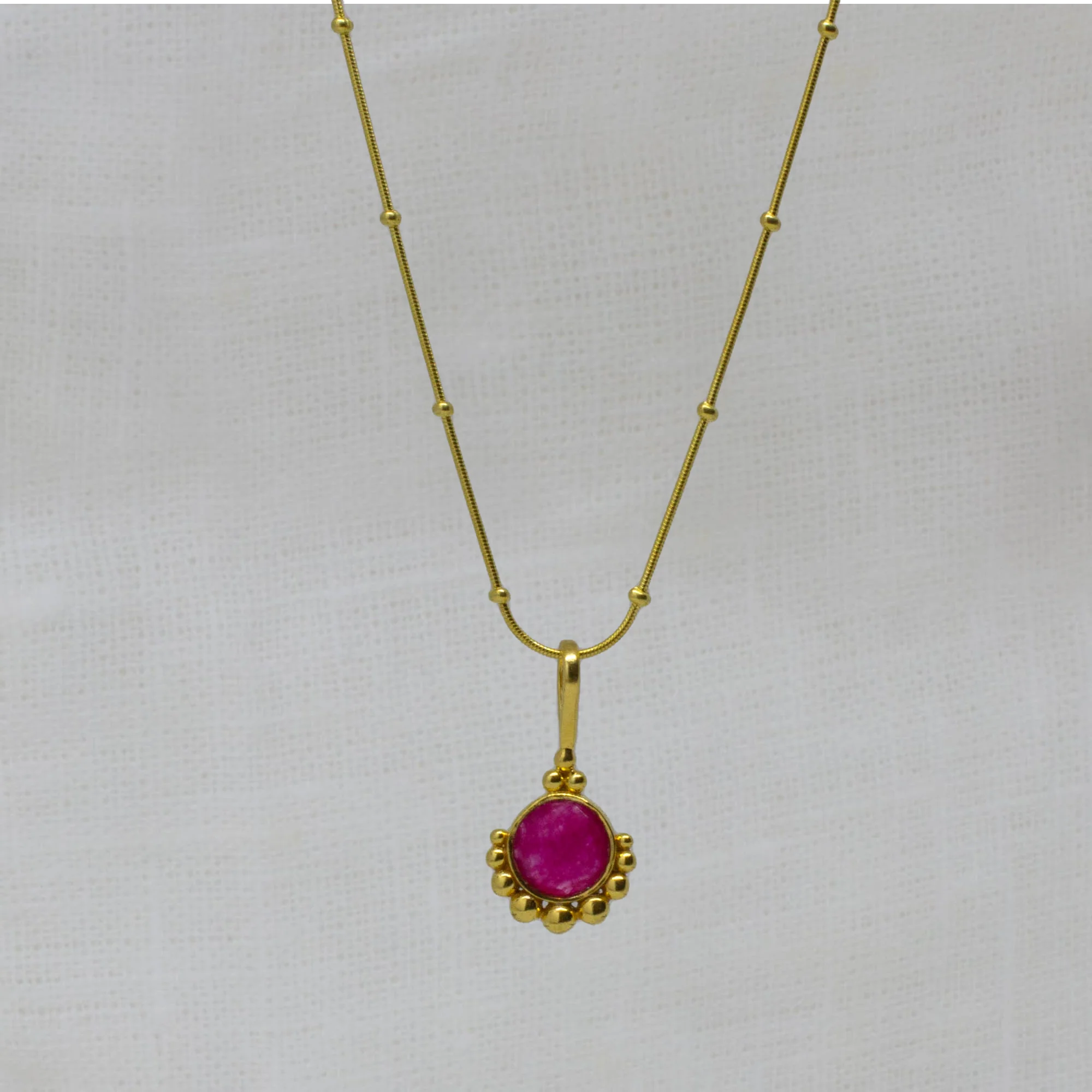 18ct Gold Vermeil Dot Pink Quartz Pendant Necklace