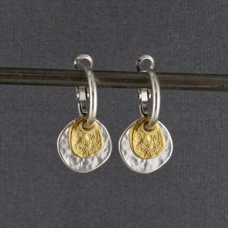 Two Tone Discs Earrings - Silver with Gold